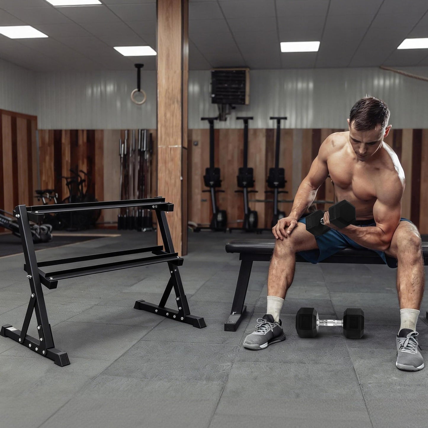 BalanceFrom Dumbbell Rack Multifunctional Weight Stand for Home Gym, 25LB Pair Dumbbell with 2 Tier Weight Rack