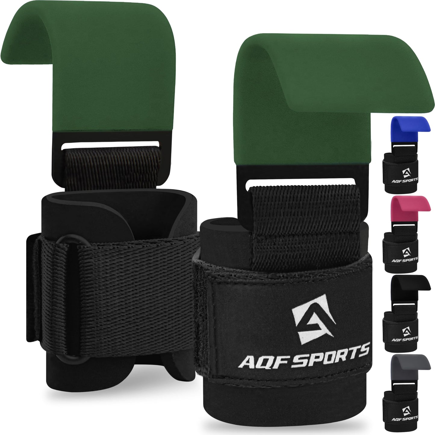 AQF Weight Lifting Hooks (Pair) – Heavy Duty Wrist Straps with 8mm Neoprene Padding & Non-Slip Rubber Grip, Adjustable Hand Grip Support for Deadlifts, Pull Ups & Gym Workout for Men Women