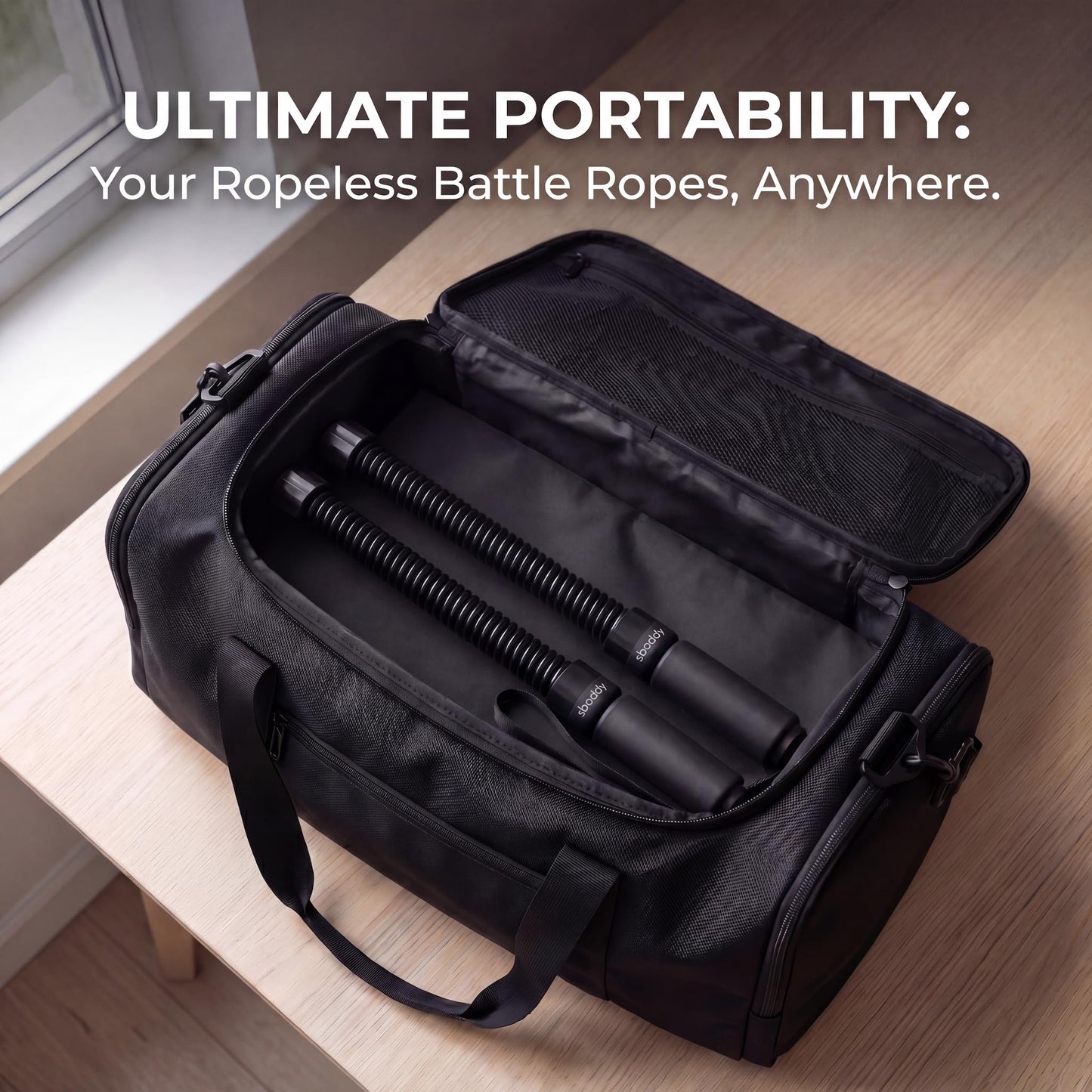 Weighted Ropeless Battle Ropes - Heavy Duty Portable Cordless Workout Equipment for Home Gym with Foam Grips, Exercise Videos | HIIT, Strength, Low-Impact Cardio Training for Men & Women