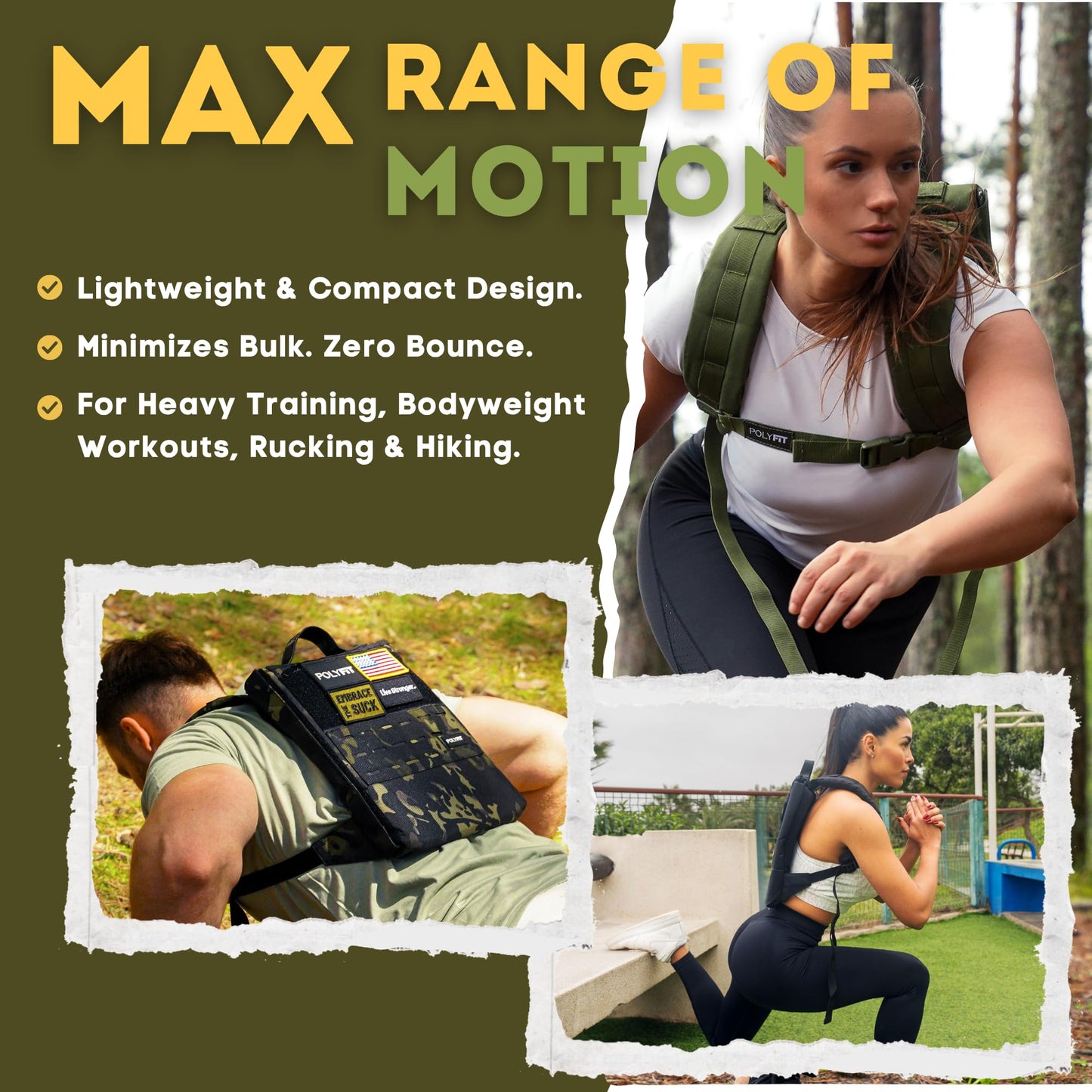 Polyfit Rucking Backpack 2.0 - Weighted Ruck Pack for Weight Plates - Patent Pending Side-Loading Rucksack for Walking, Running, Rucking, Strength and Endurance Training - Black