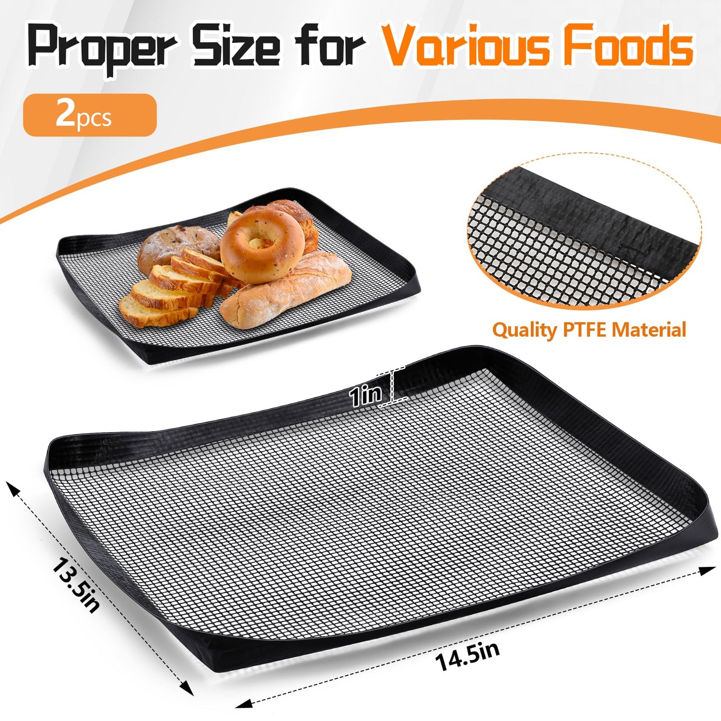 Teenyyou 2 Pcs 14.5 x 13.5 Inch Ptfe Solid Oven Basket Non Stick Cooking Basket Cooking Trays for Quick Oven Accessories Baking Chips Chicken Wings Bread Heating