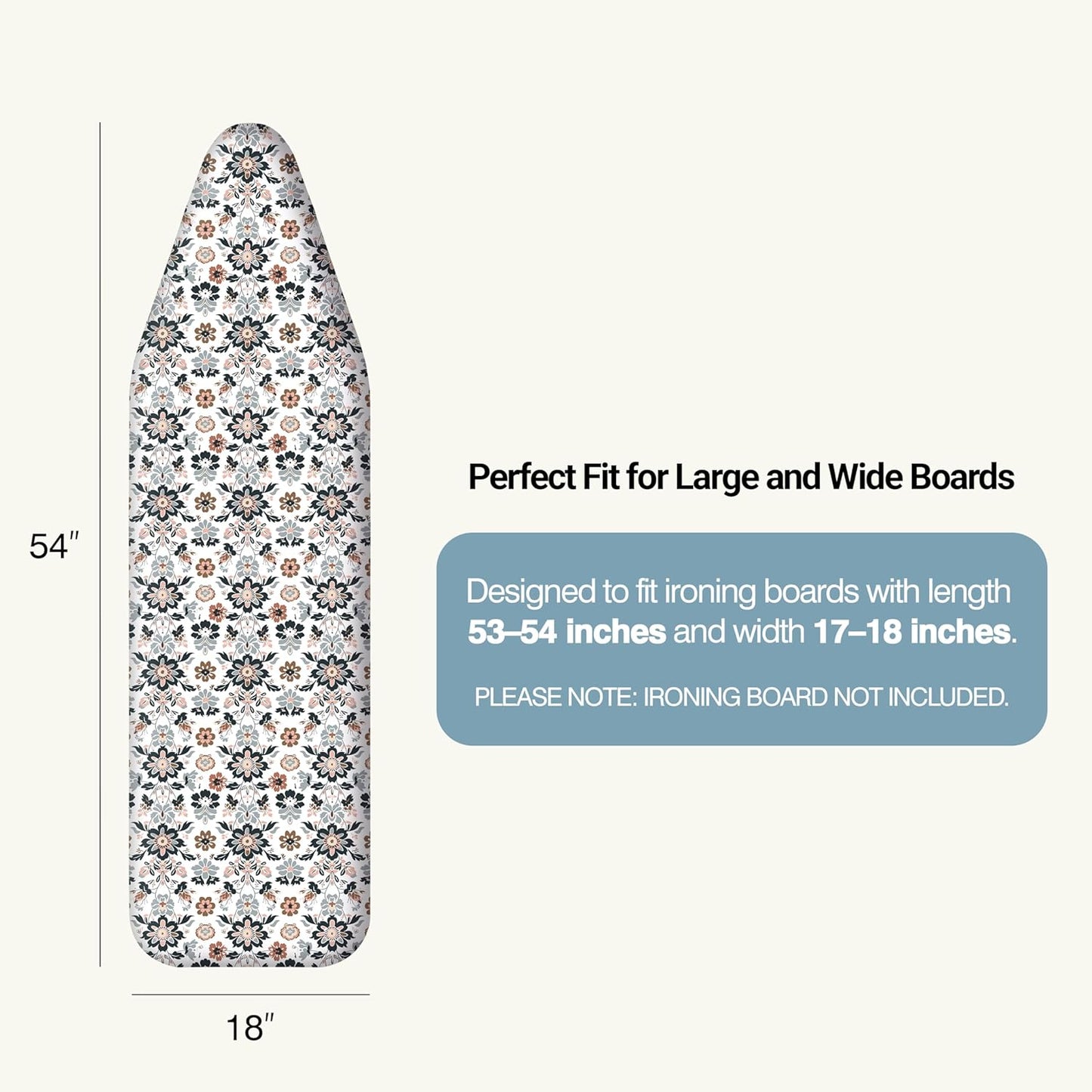 UniSimp Ironing Board Cover - Extra Thick Natural Cotton, Scorch & Stain Resistant | 18"x54" Floral Design