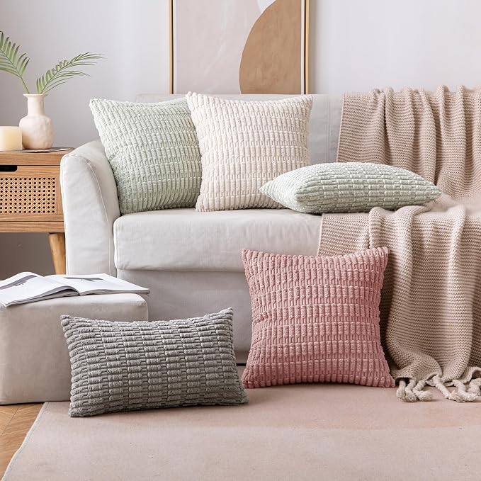 MIULEE Pack of 2 Corduroy Decorative Throw Pillow Covers 18x18 Inch Soft Boho Striped Pillow Covers Modern Farmhouse Home Decor for Sofa Living Room Couch Bed Blush Pink Spring Valentine Decor
