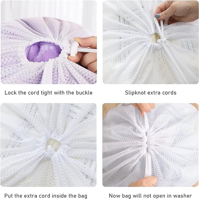 Polecasa Extra Heavy Duty Large Diamond Mesh Laundry Bags with Drawstring Closure & ID Tag, 24 x 36 inches Washable Storage Bag, Laundry Accessory for Hamper, College, Travel, Sports, Dorms, White