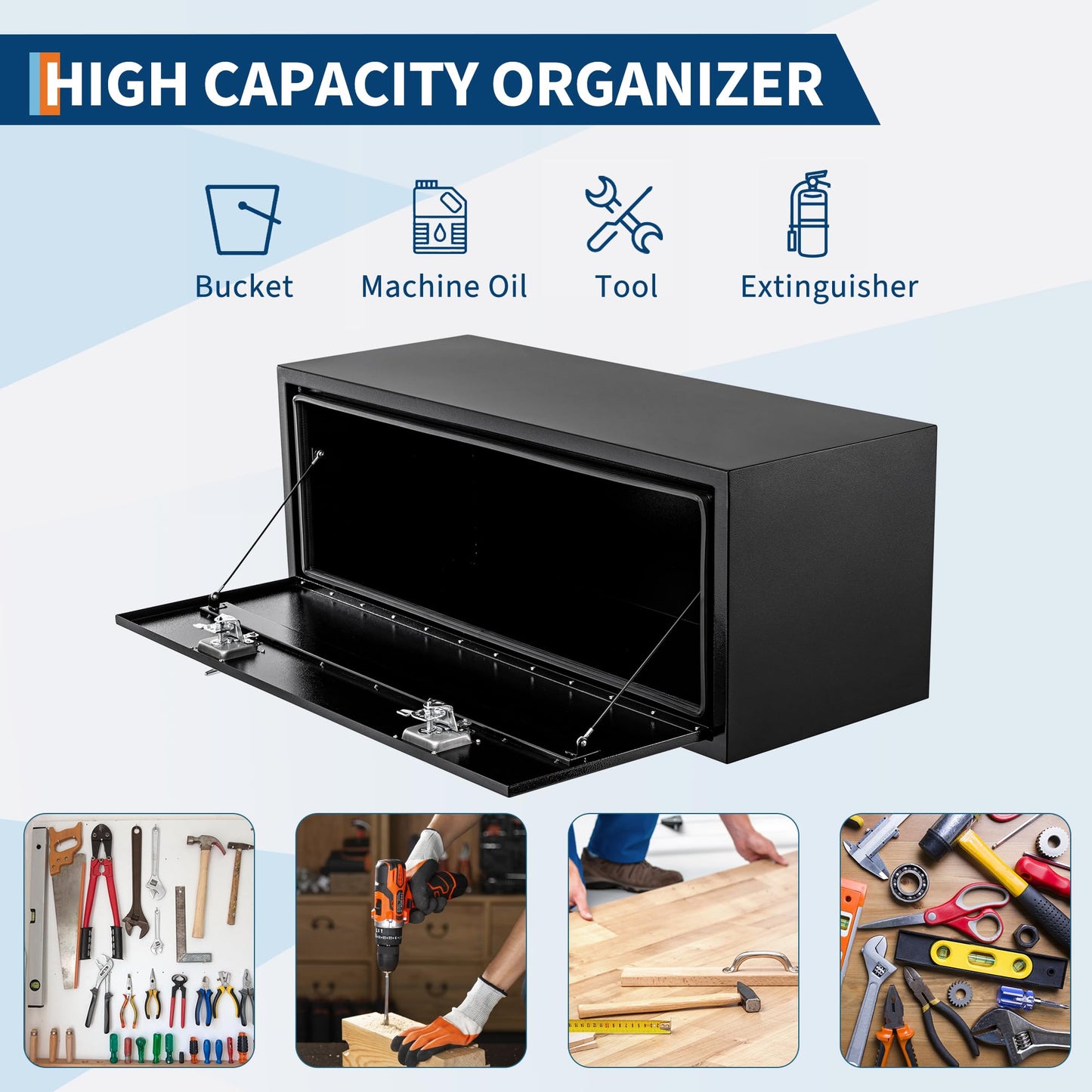 48'' Black Steel Truck Tool Box, 48"x 18"x 18", Heavy Duty Storage With Lock and Keys, Utility Tool Chest for Pickup Truck Bed, RV