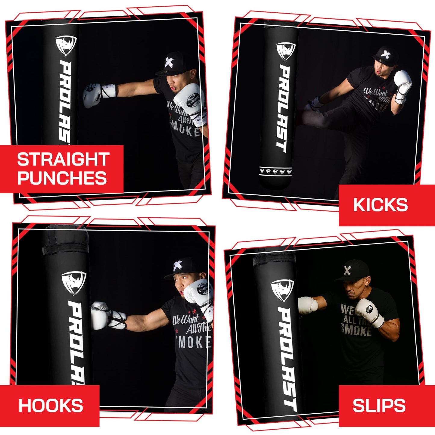PROLAST Heavy Punching Kicking Bag for Adults, Boxing, MMA, Martial Arts, Muay Thai, Strength Training Equipment, Filled, 6ft, 150 lbs, Special Edition Logo, All Black