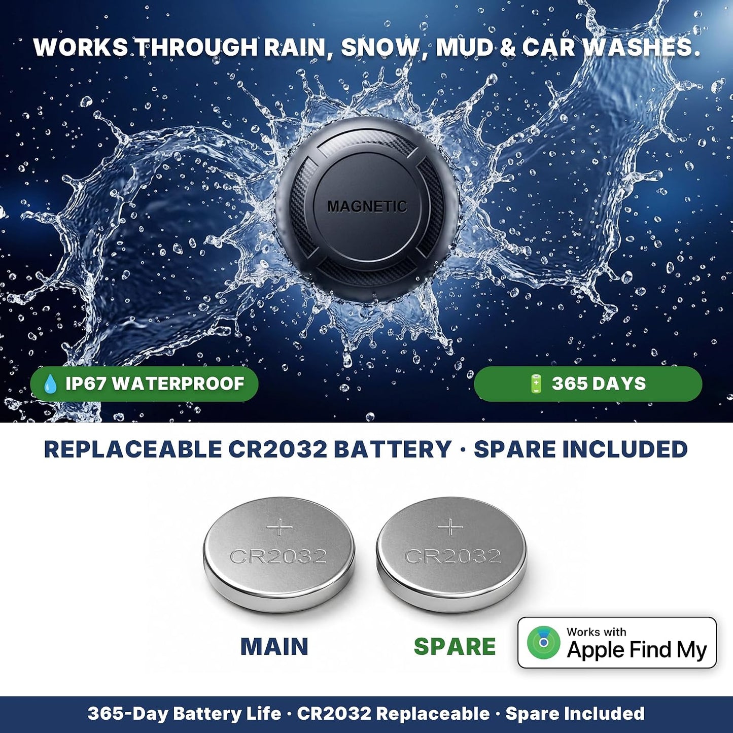 JPBEIDUOYIN IP67, 365 GPS Tracker for Vehicles - Magnetic Mini Car GPS Tracker, No Subscription, Works with Apple Find