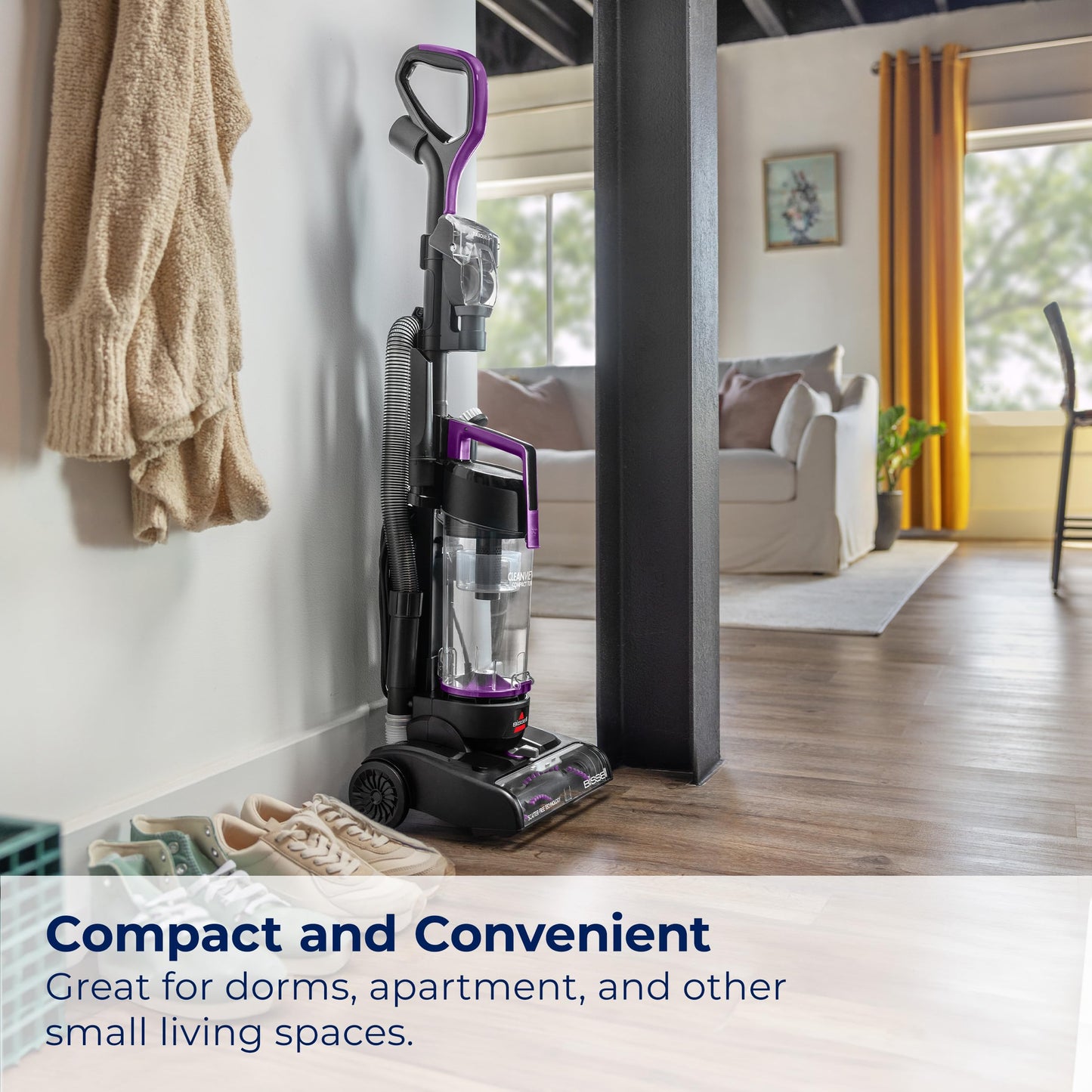 Bissell CleanView Compact Turbo Upright Vacuum with Quick Release Wand, Full Size Power, Compact Size for Apartments & Dorms, 3437F