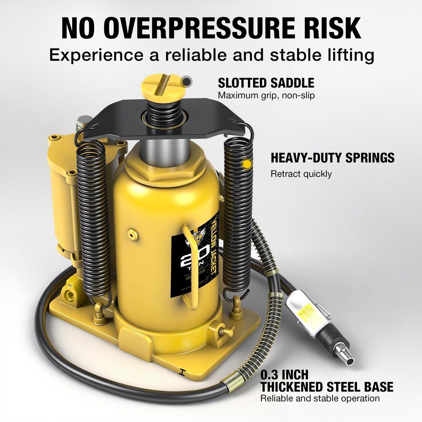 YELLOW JACKET Pneumatic Air Bottle Jack 20 Ton with Manual Hand Pump and Air Pump for Heavy Duty Auto Trucks