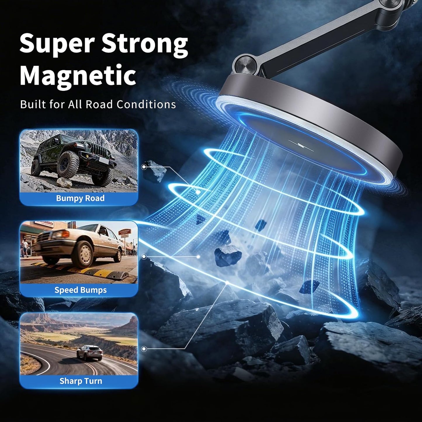AAGJJ Holder,15W Android,360 3 Phone Holder for Model Y,Magnetic Phone Wireless Car Charger with Magsafe,Suction Cup