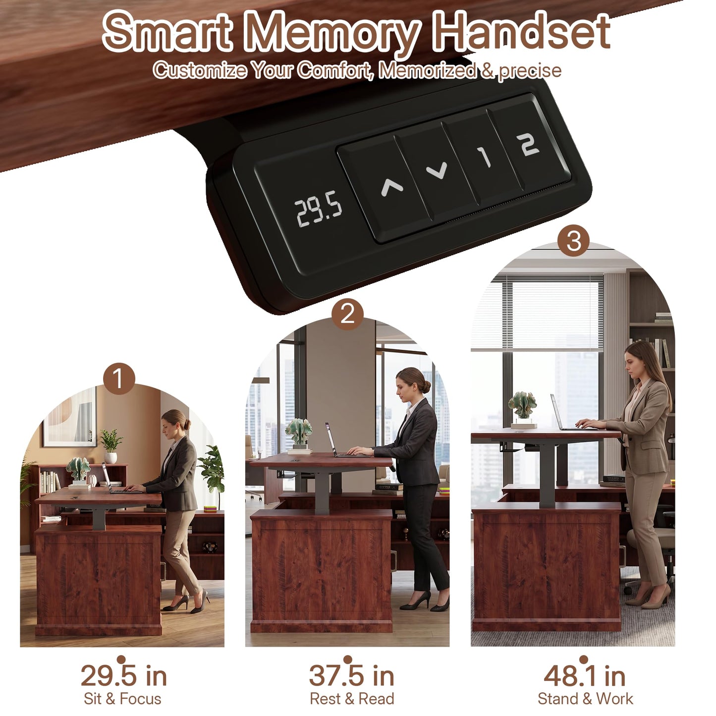 ZIMASYA 71" L Shaped Executive Desk with File Cabinet Drawers Outlet USB, Height Adjustable Modern Office Desk Privacy Panel Sit-Stand Workstation for Boss Managers Office Home Mahogany