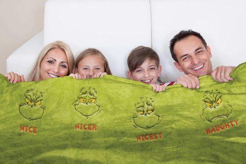 Department 56 Snowpinions Dr. Seuss the Grinch Naughty and Nice Family Oversize Throw Blanket, 120 by 70 Inch, Green