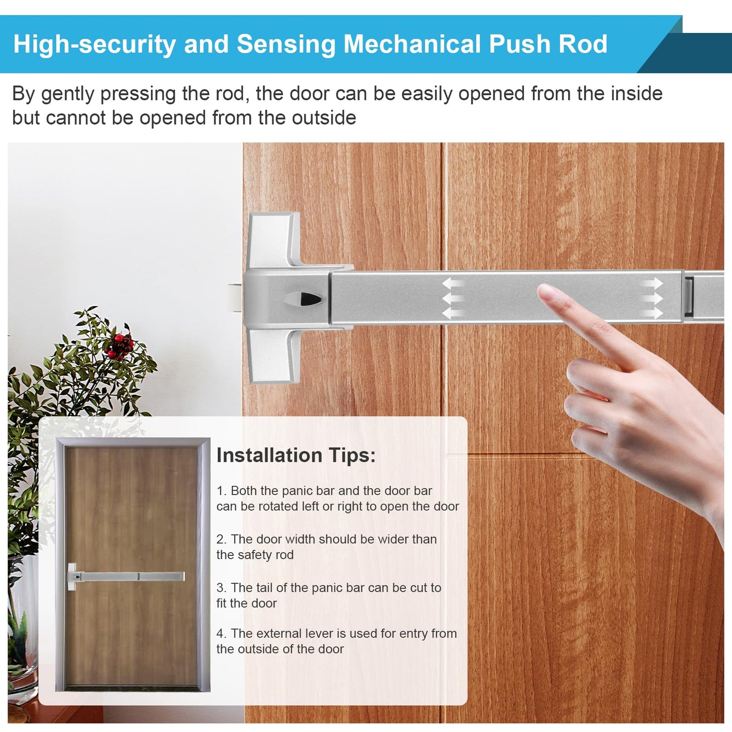 25.5" Commercial Panic Exit Device - Stainless Steel Push Bar Door Lock for Single/Double Doors, Anti-Corrosion Emergency Exit Hardware (Surface Mount)