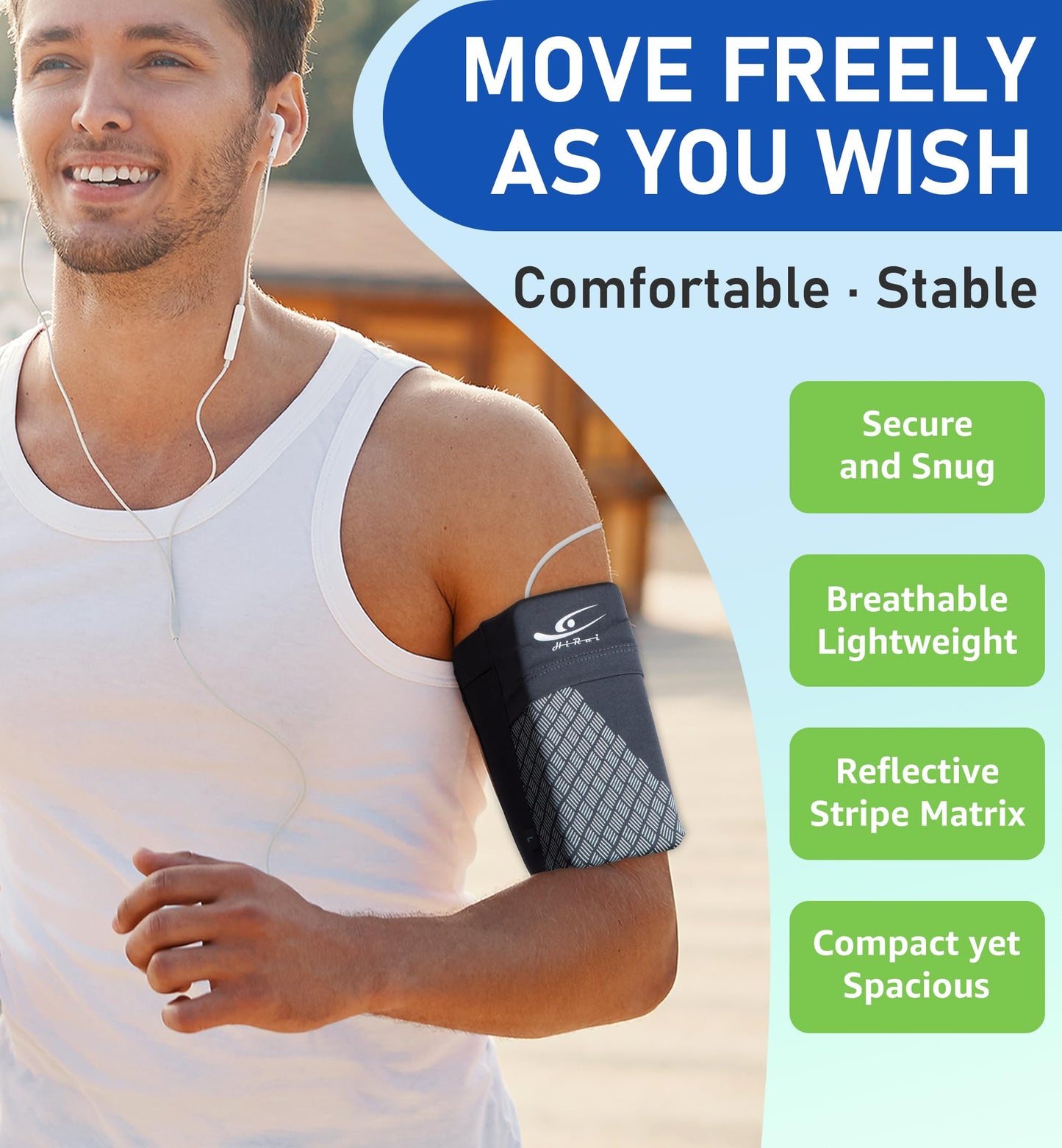 HiRui Universal Sports Armband Cell Phone Armband Sleeves Running Armband for Exercise Workout, Compatible with iPhone 17/17Plus/Pro/16/15/15Plus/14 Samsung Galaxy All Phones (Medium, Black)