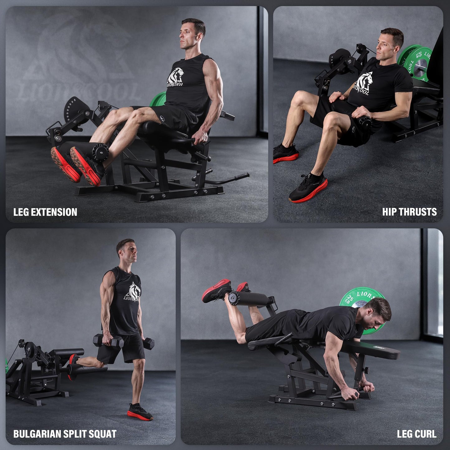 LIONSCOOL Leg Extension and Curl Machine V4.0, 800lbs Capacity Adjustable Seated Leg Extension, Lying Leg Curl Bench, Cable Operated 2” Plate Loadable Lower Body Exercise Equipment for Home Gym