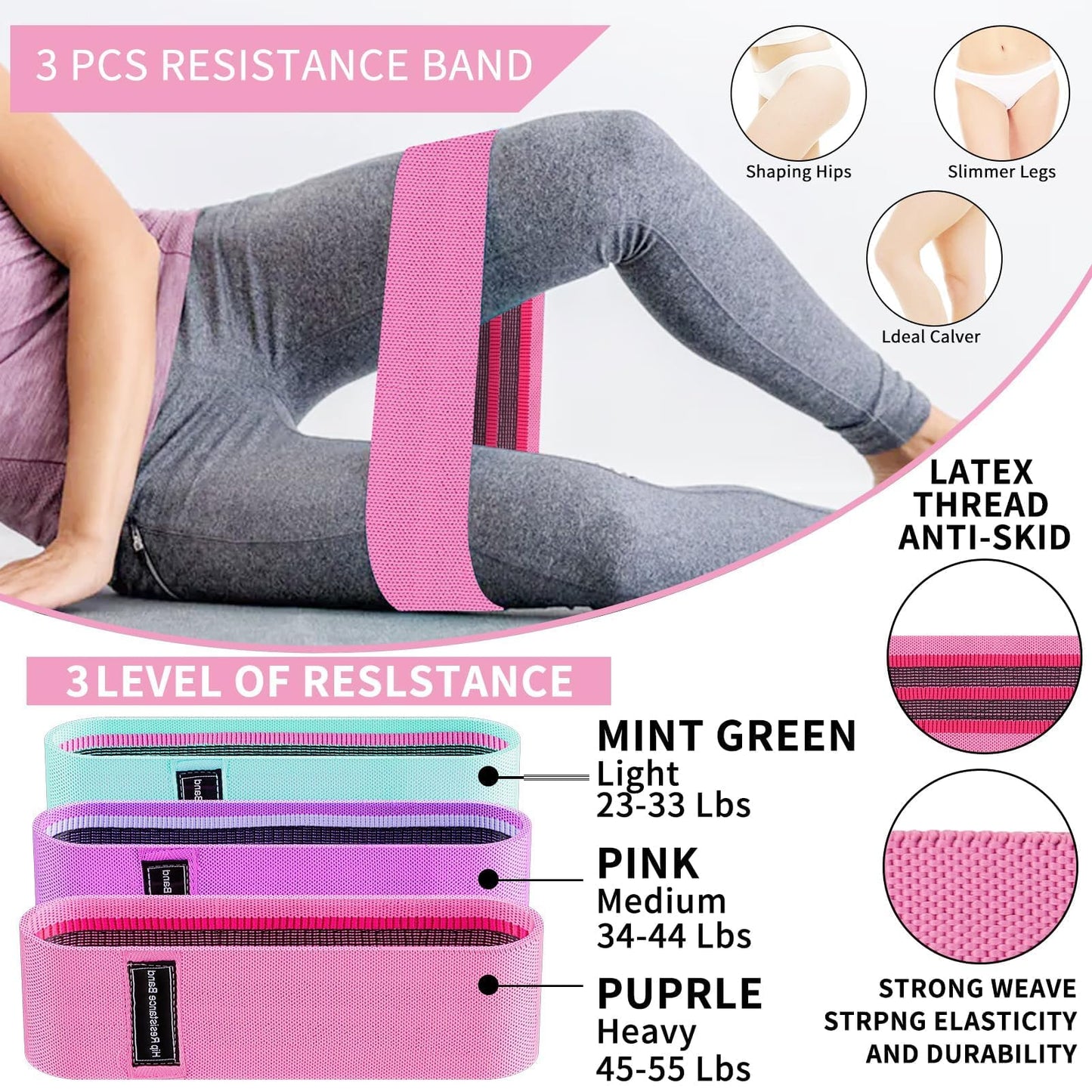 Barbell Pad Set, 10 Pcs Barbell Squat Pad for Hip Thrusts, Lunges, Leg Day with 2 Gym Ankle Straps, 3 Hip Resistance Bands, 2 Lifting Strap, Barbell Pad and Carry Bag