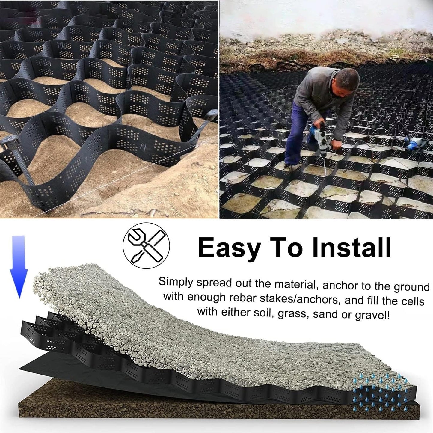 RTOWERM 2 Inch Thick Gravel Stabilizer Grid Mud Slope Control Driveways Grids Various Size Options Grids-Geocell Various Size Options Ground Grid for Landscaping Parking Lots Garden (Color : W X L,
