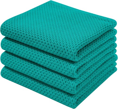 Homaxy Kitchen Dish Towels - 100% Cotton Waffle Weave, Ultra Soft & Absorbent, 13 x 28 Inches, 4-Pack | Teal