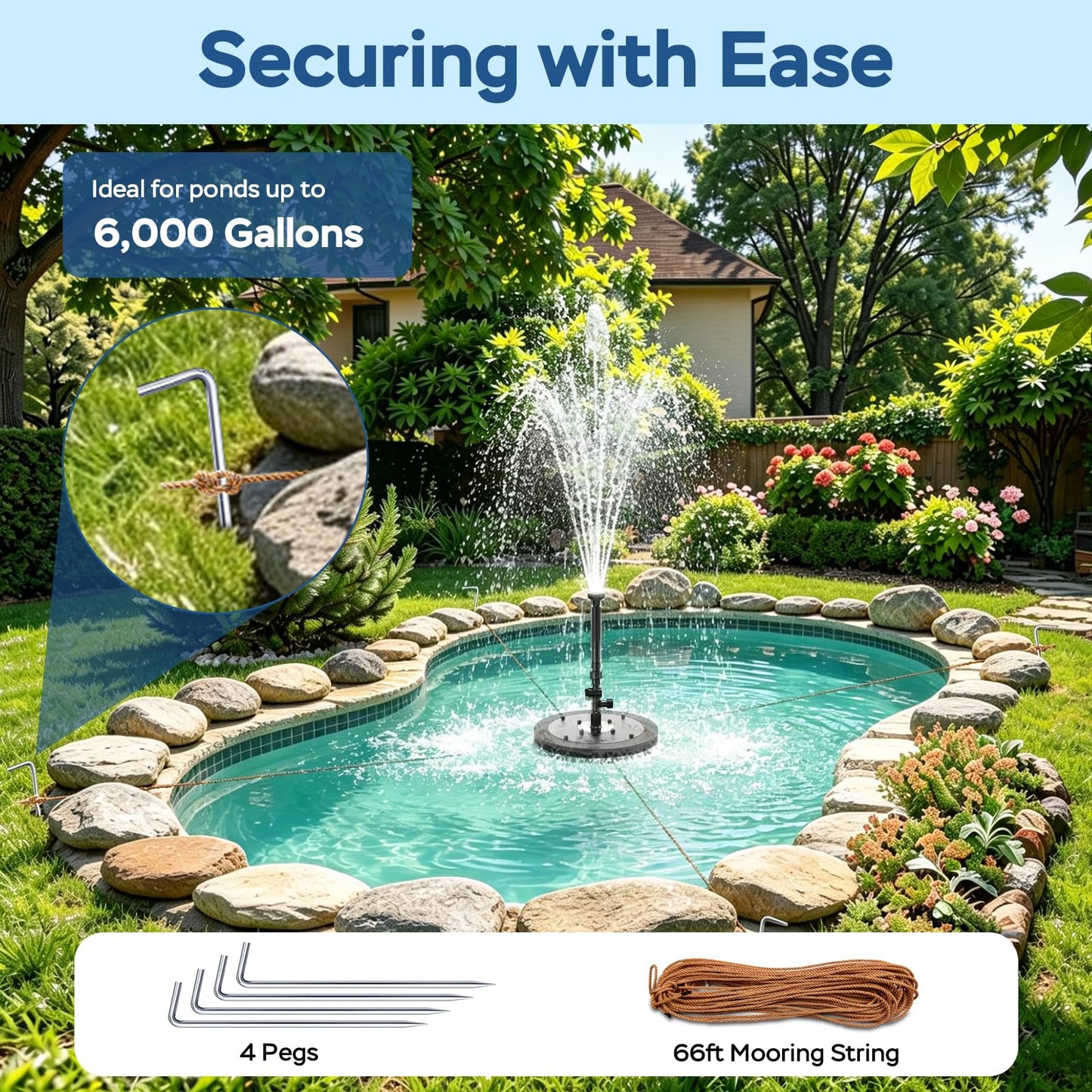 VCRAZE Floating Pond Fountain Pump with Lights | Remote Control RGB LED | 660GPH Pond Fountain Aerator | Floating Fountain with 3 Spray Patterns | for Ponds, Pool, Water Garden