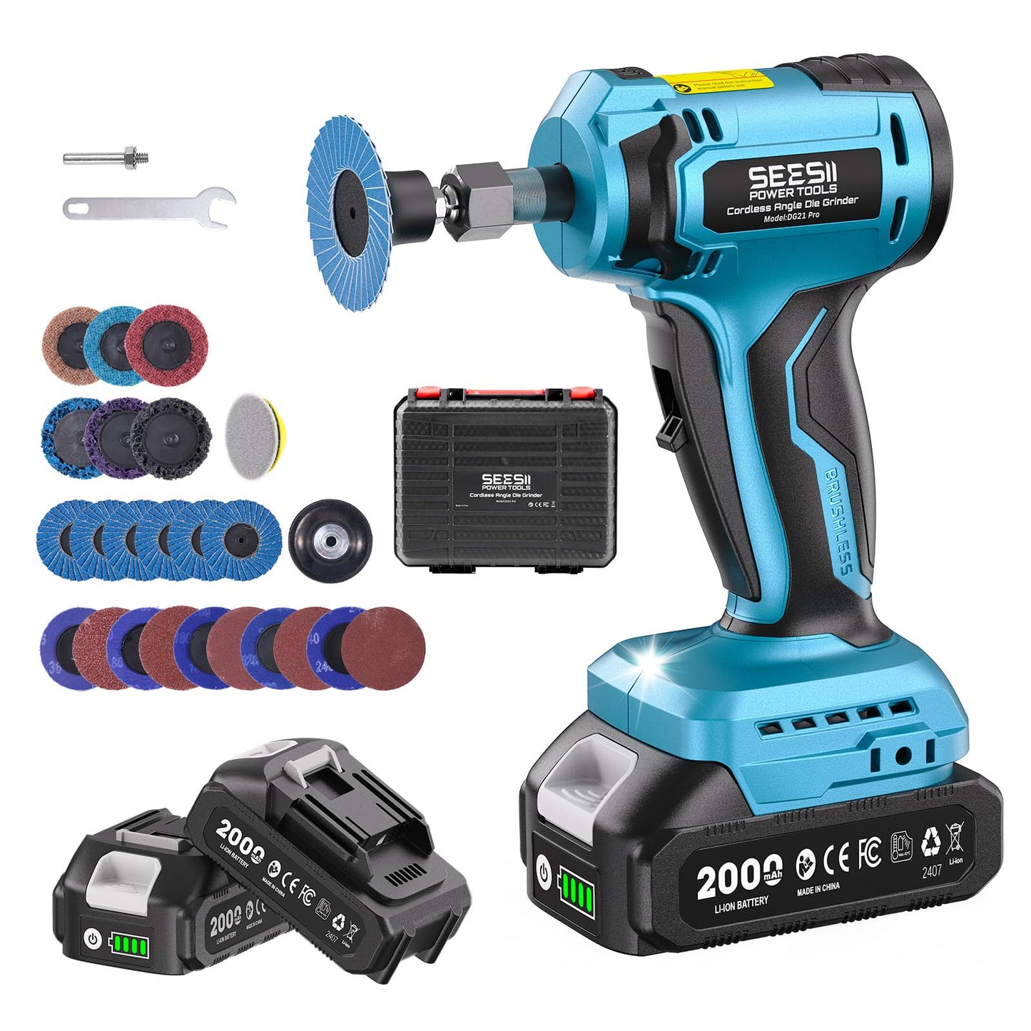 SEESII Electric Cordless Car Jack +Cordless Right Angle Die Grinder Kit