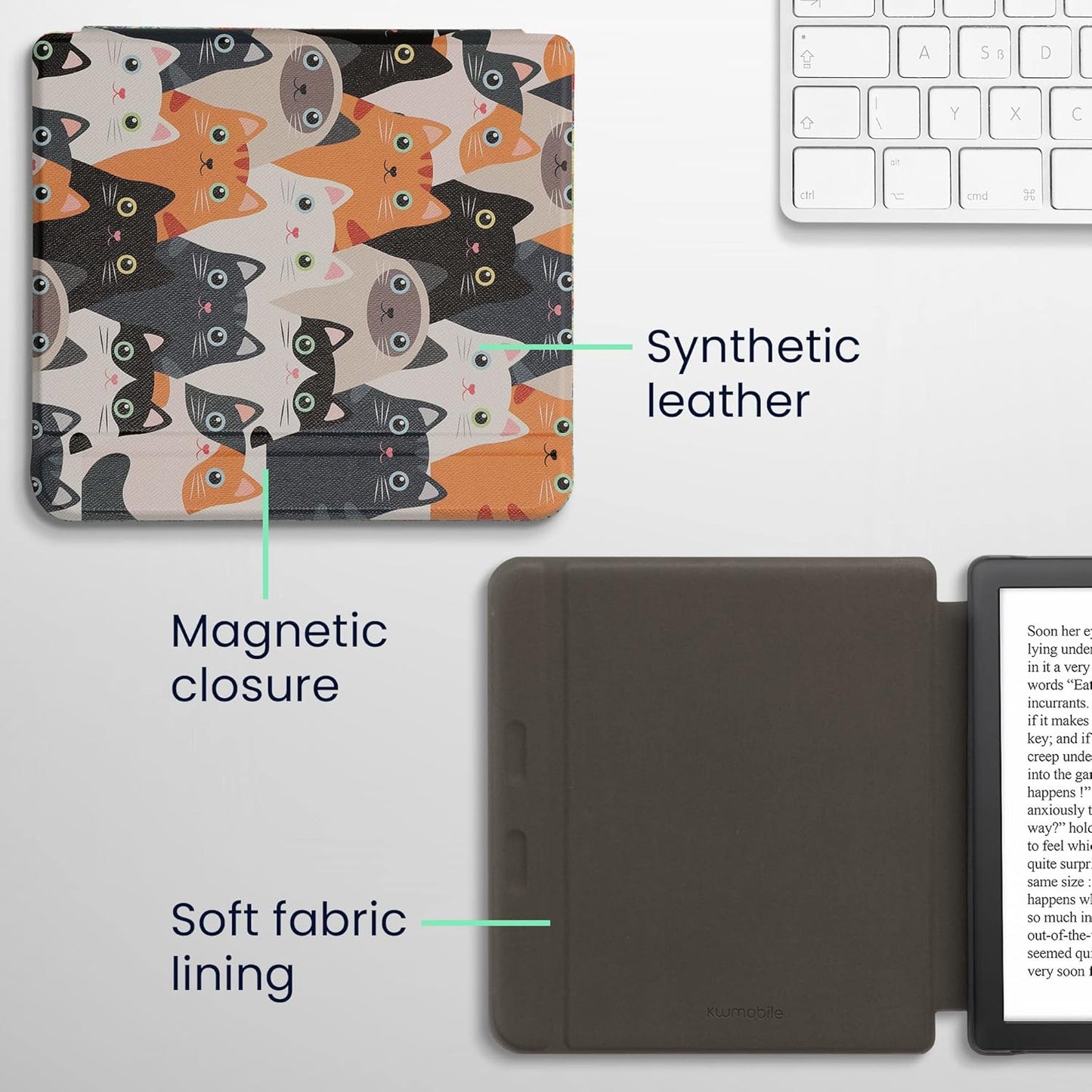 kwmobile 2 Case Compatible with Kobo Libra Case - eReader Cover - Cats Orange/Black/White
