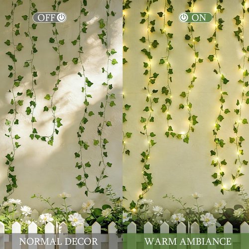 JMEXSUSS 33Ft Ivy Vines with 100 LED Fairy Lights - Battery Operated | Remote Control for Bedroom & Party Decor (Warm White)