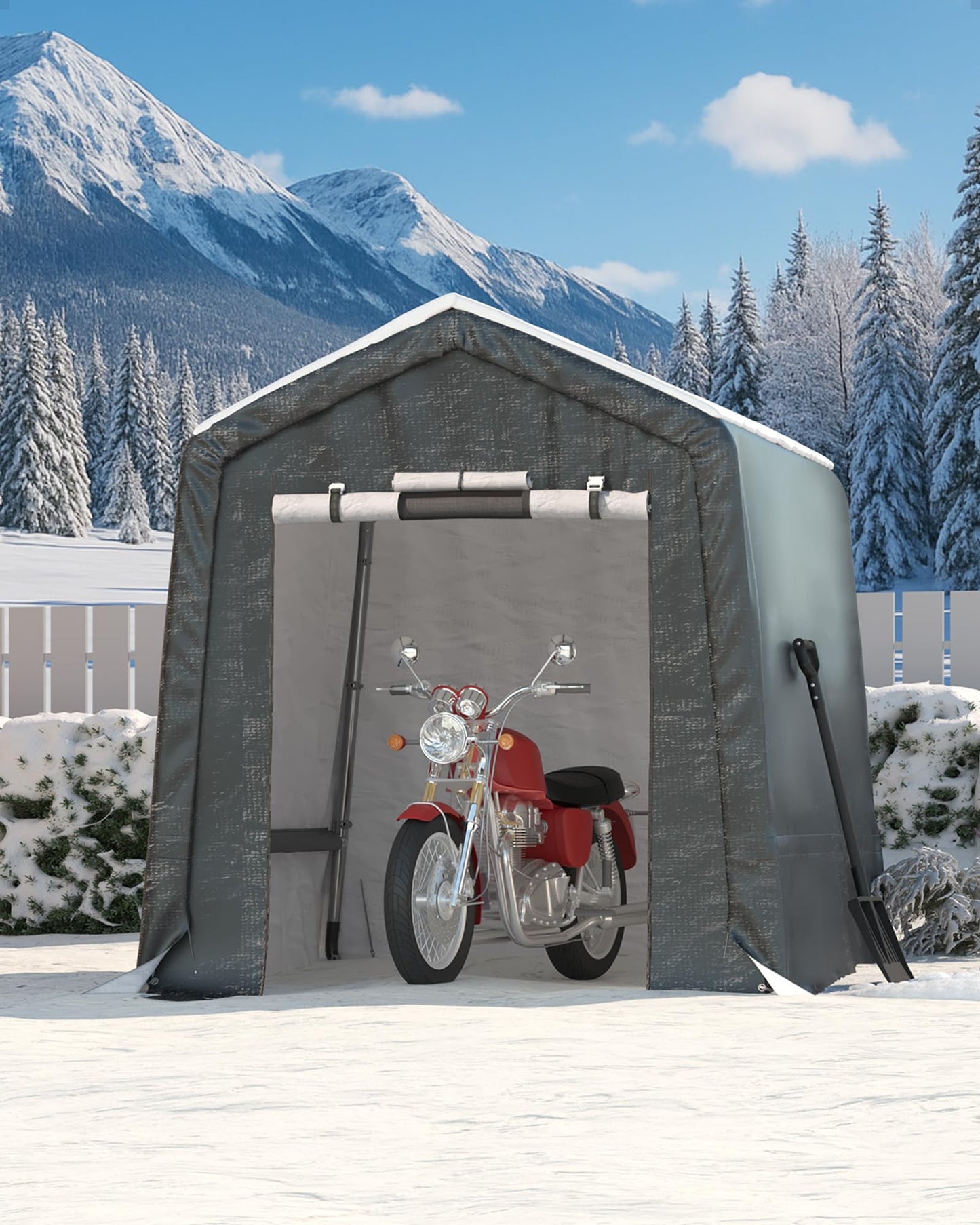 GarveeLife 6x8 ft Outdoor Portable Storage Shed with 2 Roll-Up Doors & Vents, 240G Heavy-Duty Shelter Waterproof PE Tarp, UV-Resistant Storage Sheds for Motorcycle, Firewood, Garden and Tools, Gray