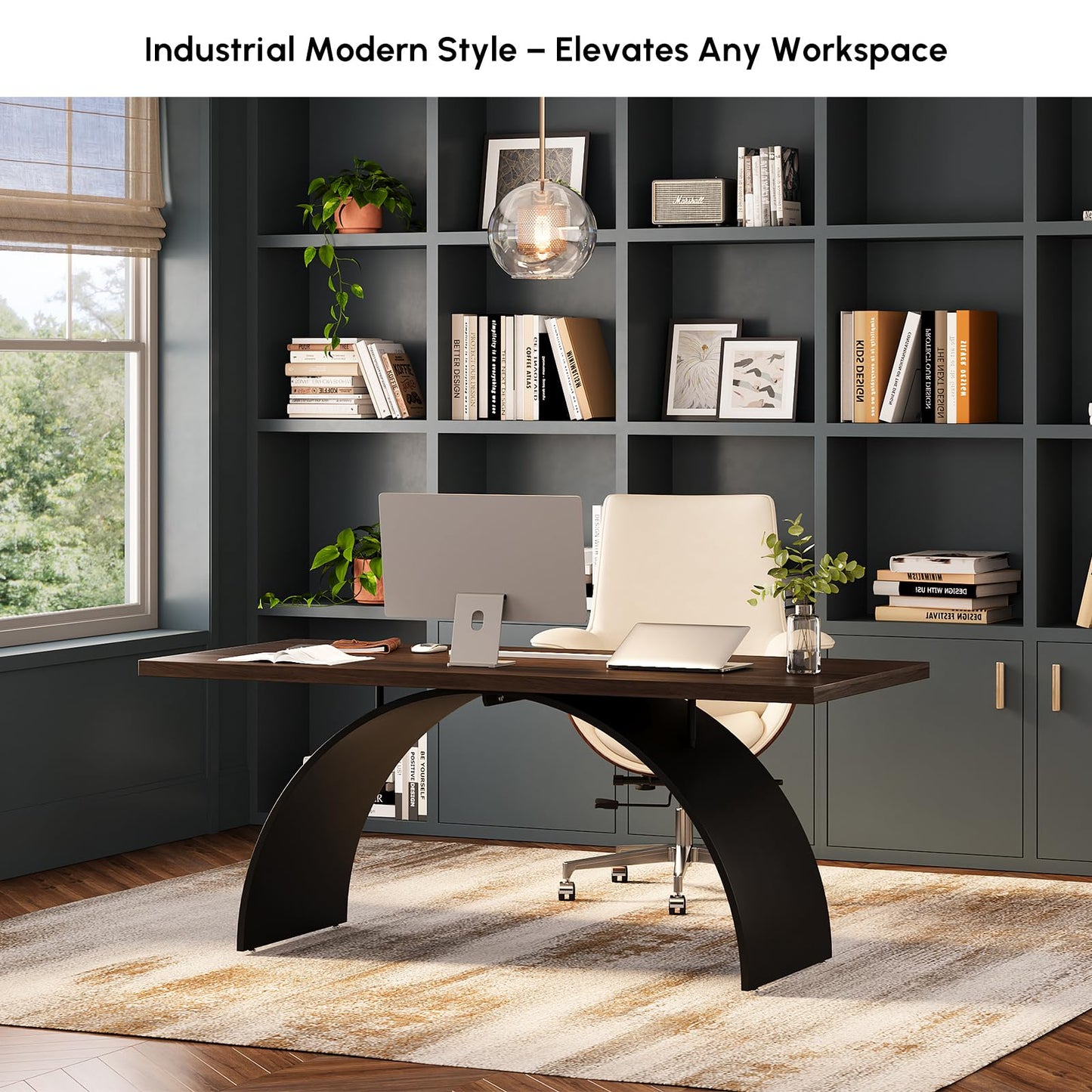 homary 70.9" Industrial Style Desk, Office Writing Desk Walnut Desk Modern Computer Desk Home & Office Furniture