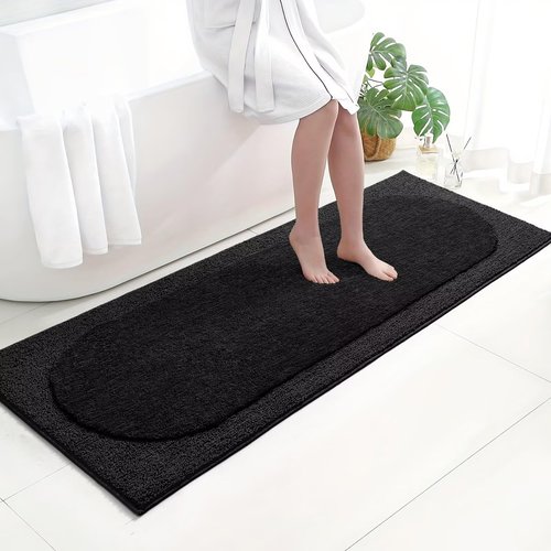 DEXDE Black Bathroom Runner 24"x60" - Ultra Soft Shaggy Long Bath Mat, Non-Slip Absorbent Plush Microfiber Rug for Bathroom Floor & Hallway, Machine Washable