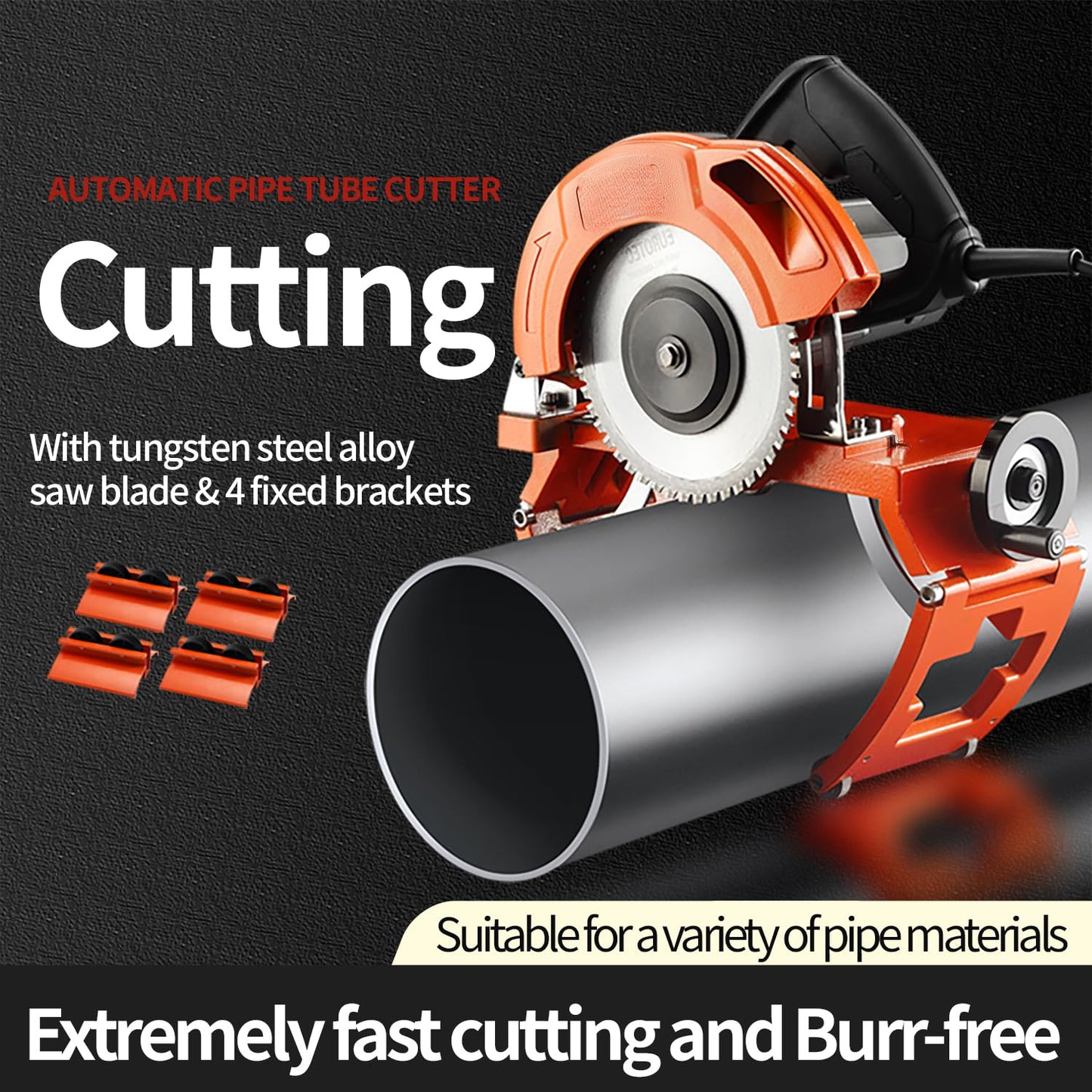 Electric Automatic Pipe Cutting Machine, Precise Fast Pipe Cutter for 40-250MM(1.57-9.84IN) Diameter Pipe with Precision Rail Fixing, 93HRA&1500MPA Steel Blade, Adjustable Protective Cover