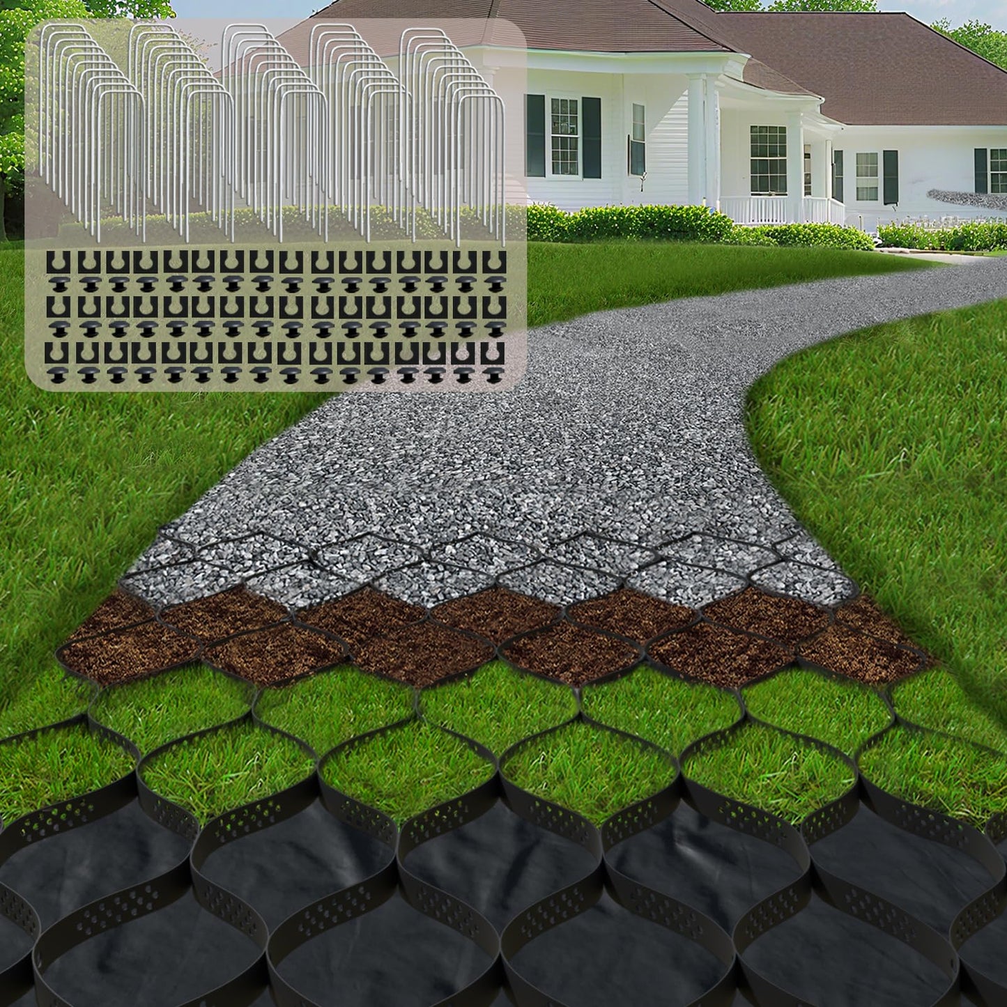 2" Thick Gravel Ground Grid 16.5ft x 33ft - Geo Grid Driveway Stabilization Grids, Gravel Retainer Grid 1885 LBS Per Sq ft, Geocell Geogrid for Walkway Driving RV Parking Slopes and Garden