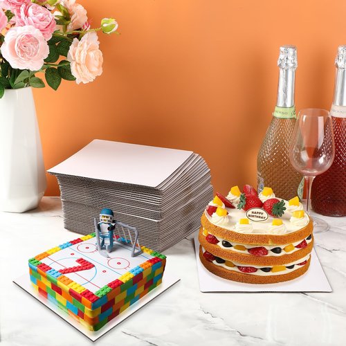 Lallisa 100 Pcs White Square Cake Board Bulk,8 Inch 1/8 Inch Thick Square Coated Cakeboard,Disposable Cake Base Sturdy Grease Proof for Pizza Desserts Food Decorating Plate Baking Party Supplies