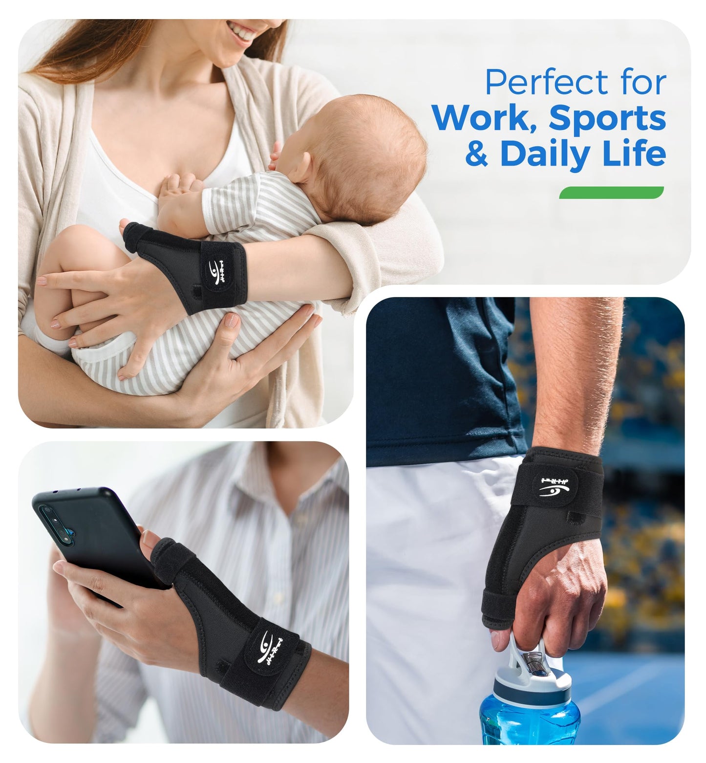 HiRui Thumb Spica Brace for Left or Right Hand, Adjustable Thumb Stabilizer Splint for Trigger Thumb, Gamer’s Thumb, Arthritis, Tendonitis, Sprains, CMC Pain Relief – Lightweight, Breathable (Black)
