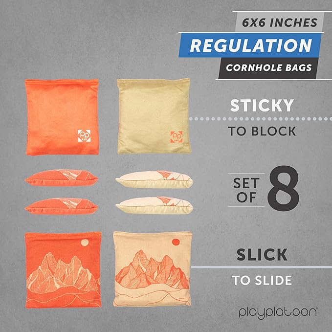 Professional Cornhole Bags - Set of 8 Regulation All Weather Double Sided - Sticky Side/Slick Side Bean Bags for Pro Corn Hole Game