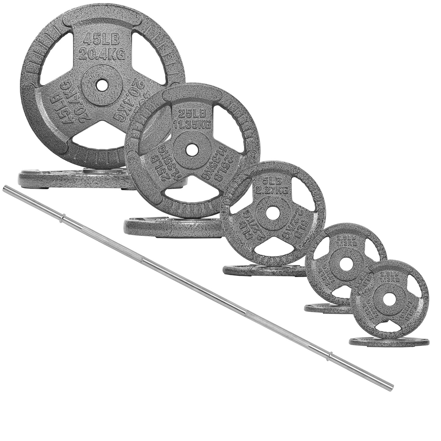 Fitvids 1 Inch Standard Barbell Weight Plates and Bar Set, 6 FT Barbell Bar and 160 LB Barbell Weight Set for Home Gym Strength Training, Triple-handle Design