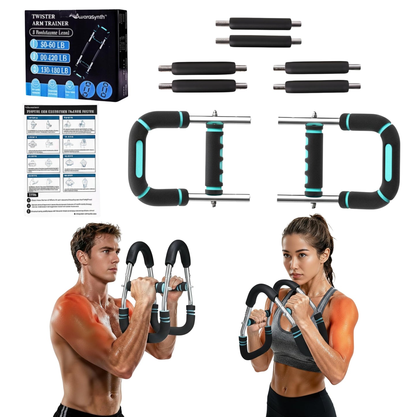 Twister Arm Trainer for Men & Women - Adjustable Hydraulic Power Twister, Upper Body Strength Training Equipment for Home Gym, Chest Expander, Biceps Workout Machine (Blue)