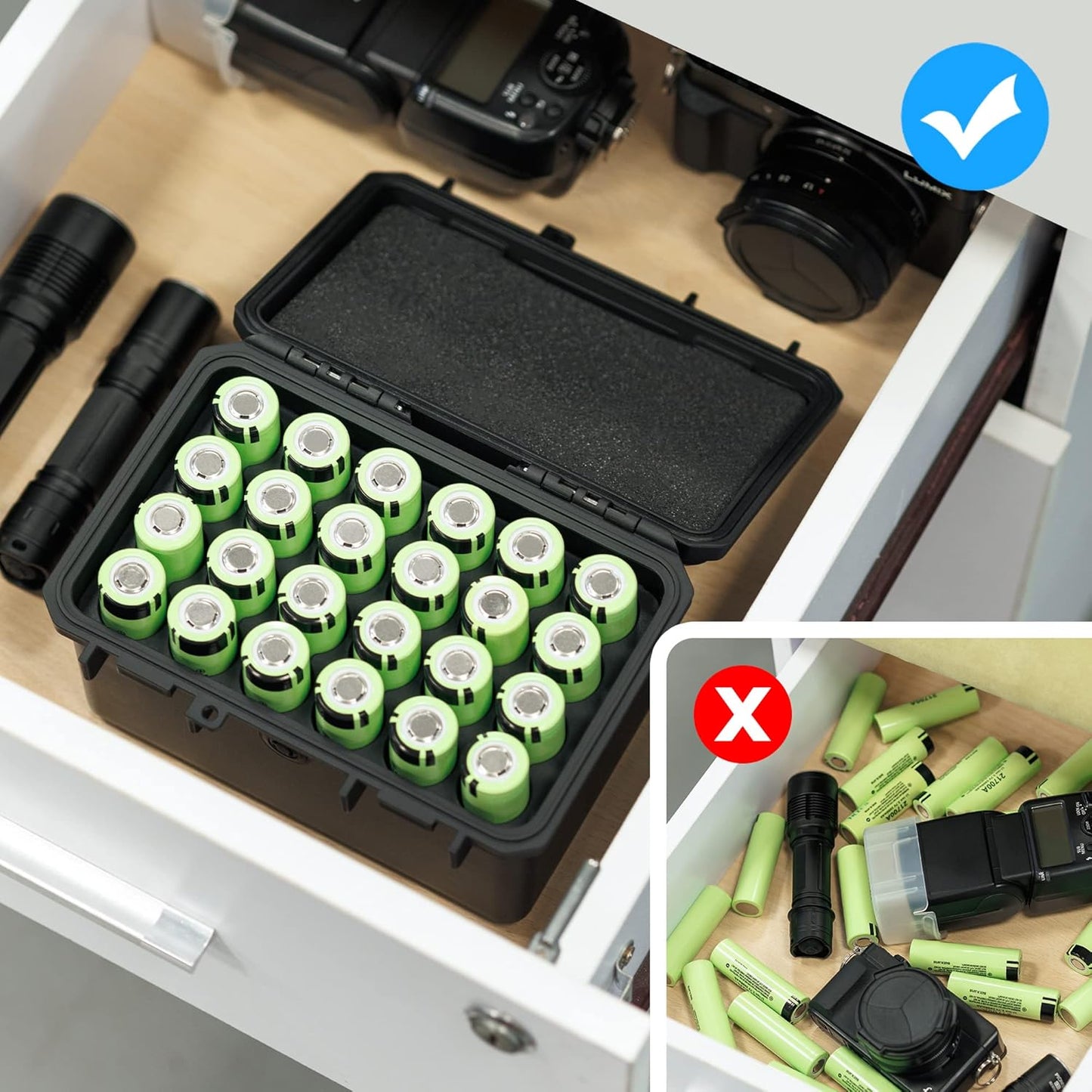 KIWIFOTOS 24 21700/20700 IP67 Slots Battery Storage Case Waterproof Hard Case Batteries Caddy Organizer Holder