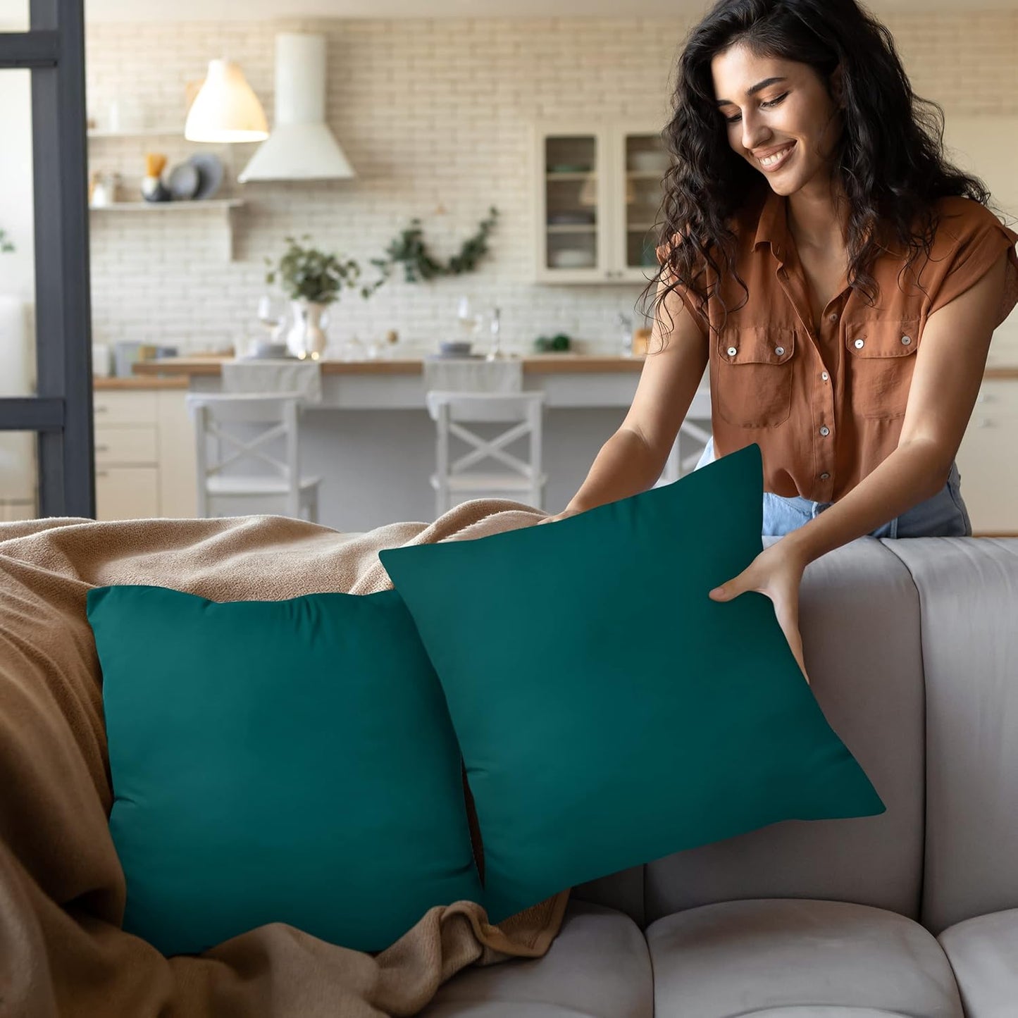 Utopia Bedding 16x16 Pillow Inserts - Set of 2 Dark Teal Decorative Throw Pillows for Sofa & Couch - Soft & Supportive Cushions
