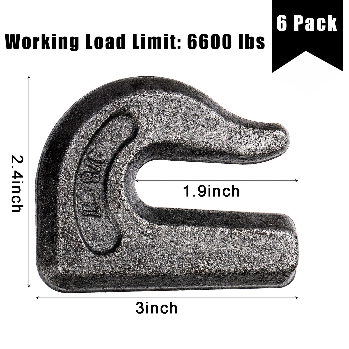SOUJOY 6 Pack Weld on Grab Hook, 3/8" Tractor Bucket Hooks, G70 Forged Clevis Weldable Tow Chain Hook for Chain Pulling and Lifting, Trailer Truck, Rigging, Car