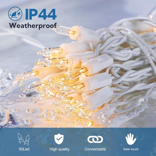 Clear Christmas Lights Set - 50 Count Mini String Lights with White Wire | Warm White for Indoor Decor