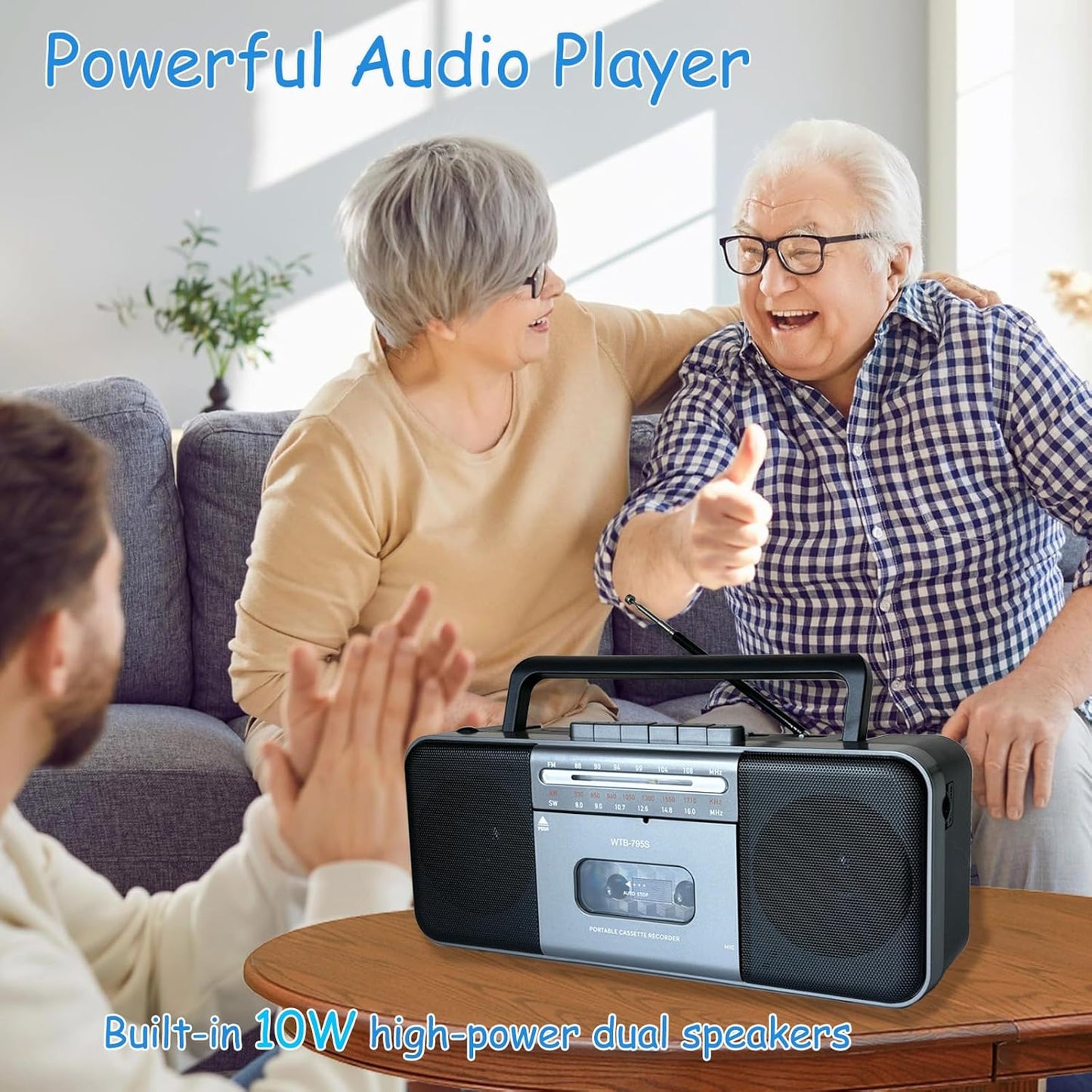 WIITHINK Cassette 10W Cassette/U MP3 Portable Tape Player Recorder,AM/FM/SW Radio with Bluetooth,USB/SD, Big