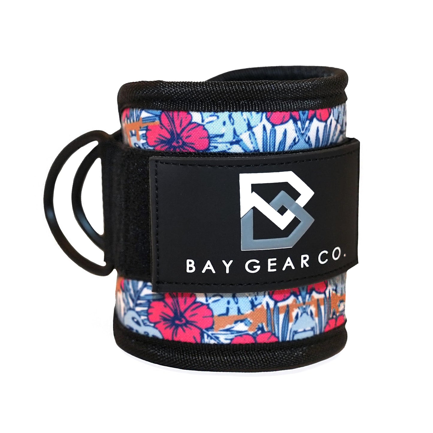 Bay Gear Co. Ankle Straps – Strong Hook and Loop System & Neoprene Padded for Cable Machine Glute Workouts, Slick Black Stainless Steel D Ring, Adjustable Fit for Men & Women, Tactical Hawaiian, Single