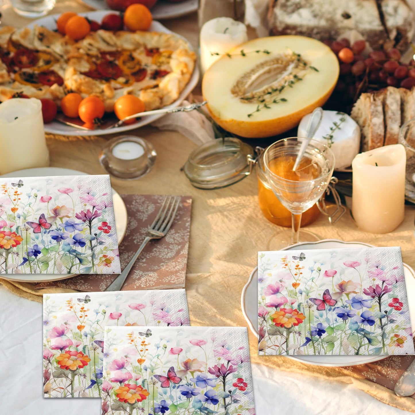 Wildflower Napkins,Wildflower Baby Shower Decorations Wedding Shower Party Napkins Easter Spring Butterfly Floral Theme Napkins Decorations for Bridal Shower,Spring Holiday,Easter Birthday Supplies