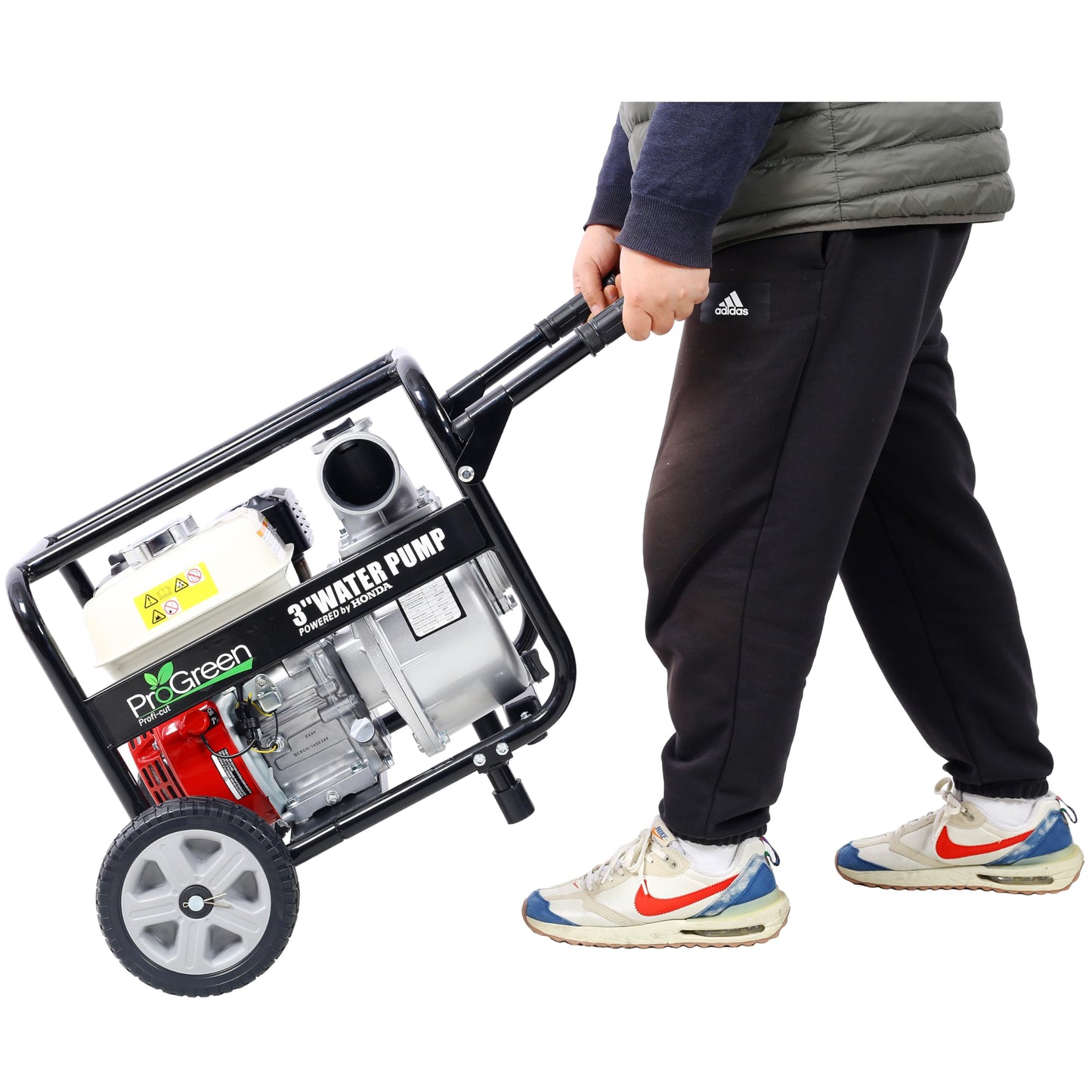 KEIKI 3" Water Pump, 264Gpm, 163cc for Honda GX160 Engine, 3IN NPT COUPLER with Accessories Kit and Handle Wheel, Semi-Trash Transfer Pump for Irrigation (With 25ft Hose)