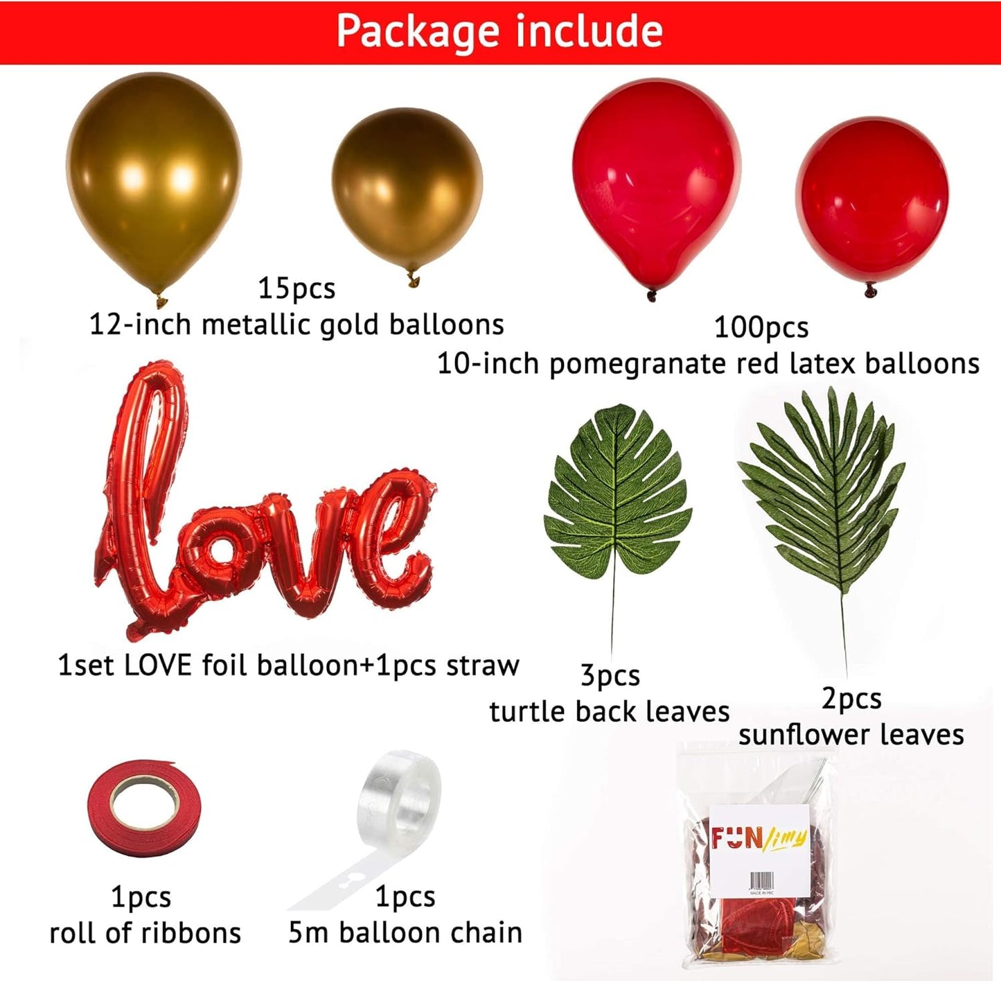 Skiennix Balloon Garland Kit - 115 Pcs Red & Metallic Gold Latex Balloons | 16 Ft Arch for Weddings & Parties