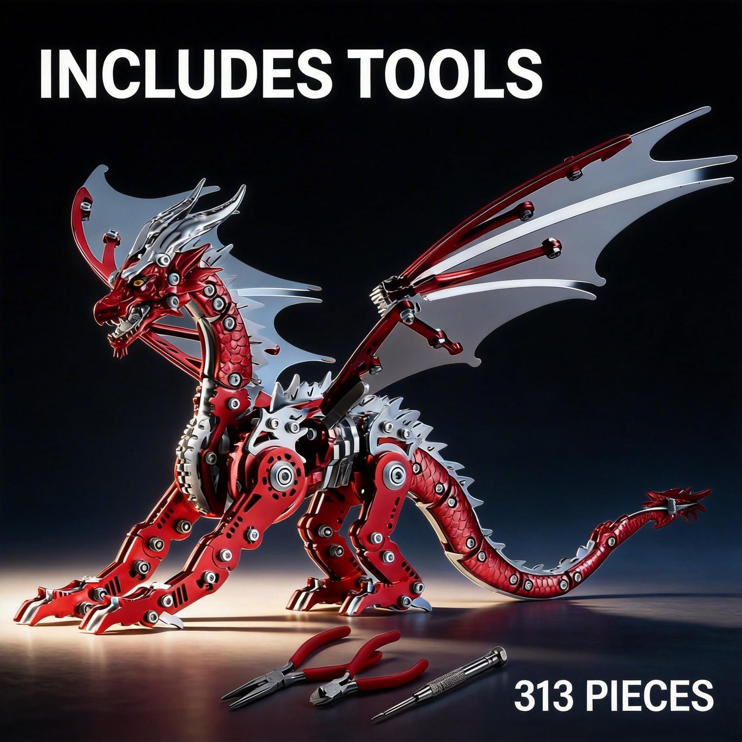 LONGPIN 3D Model Kits for Adults,Metal Dragon Puzzle Building Set,Collectible Mechanical Engineering Crafts for Home Office Decoration & Gift(Golden)