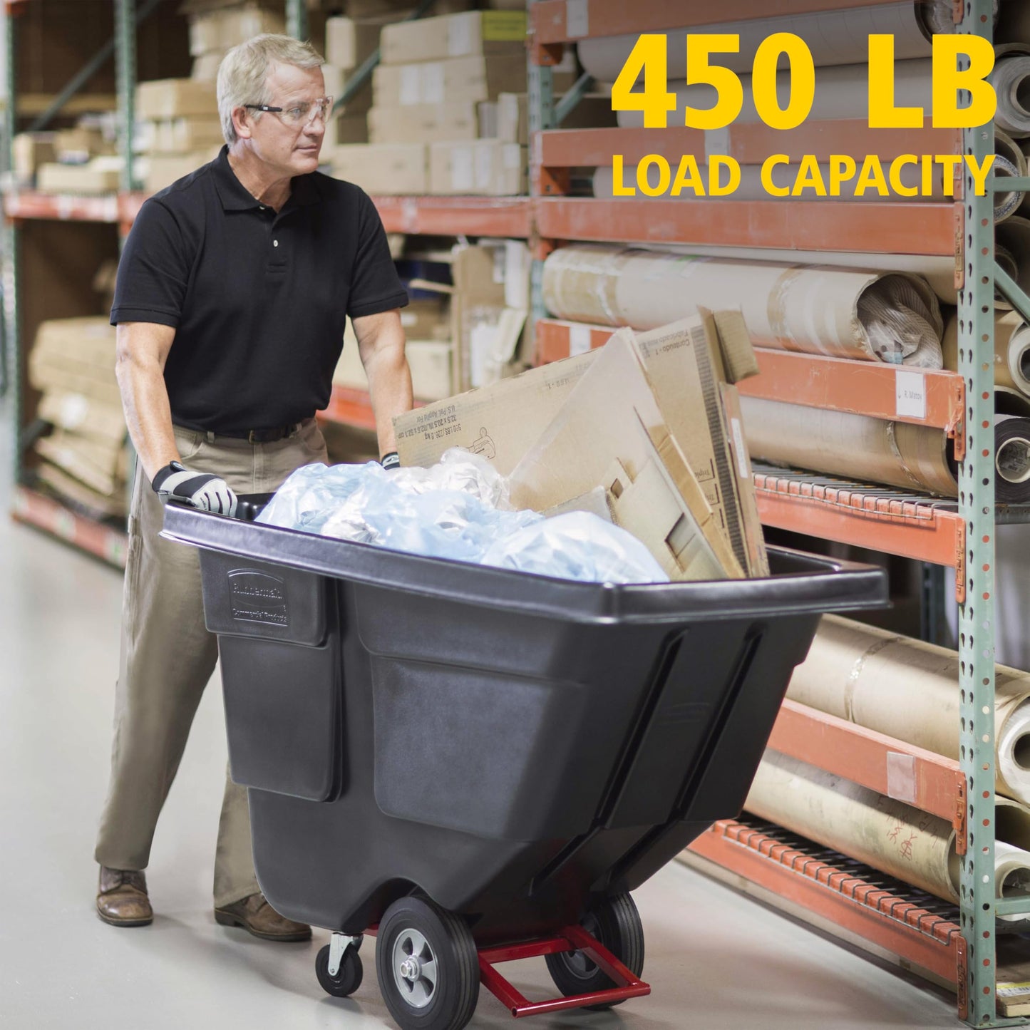 Rubbermaid Commercial Products Tilt Dump Truck/Trash Cart/Garbage Collection/Recycling, 1/2 Cubic Yard, Waste Collection, 1250 lbs capacity, Black, for Office/Warehouse/Facility Management