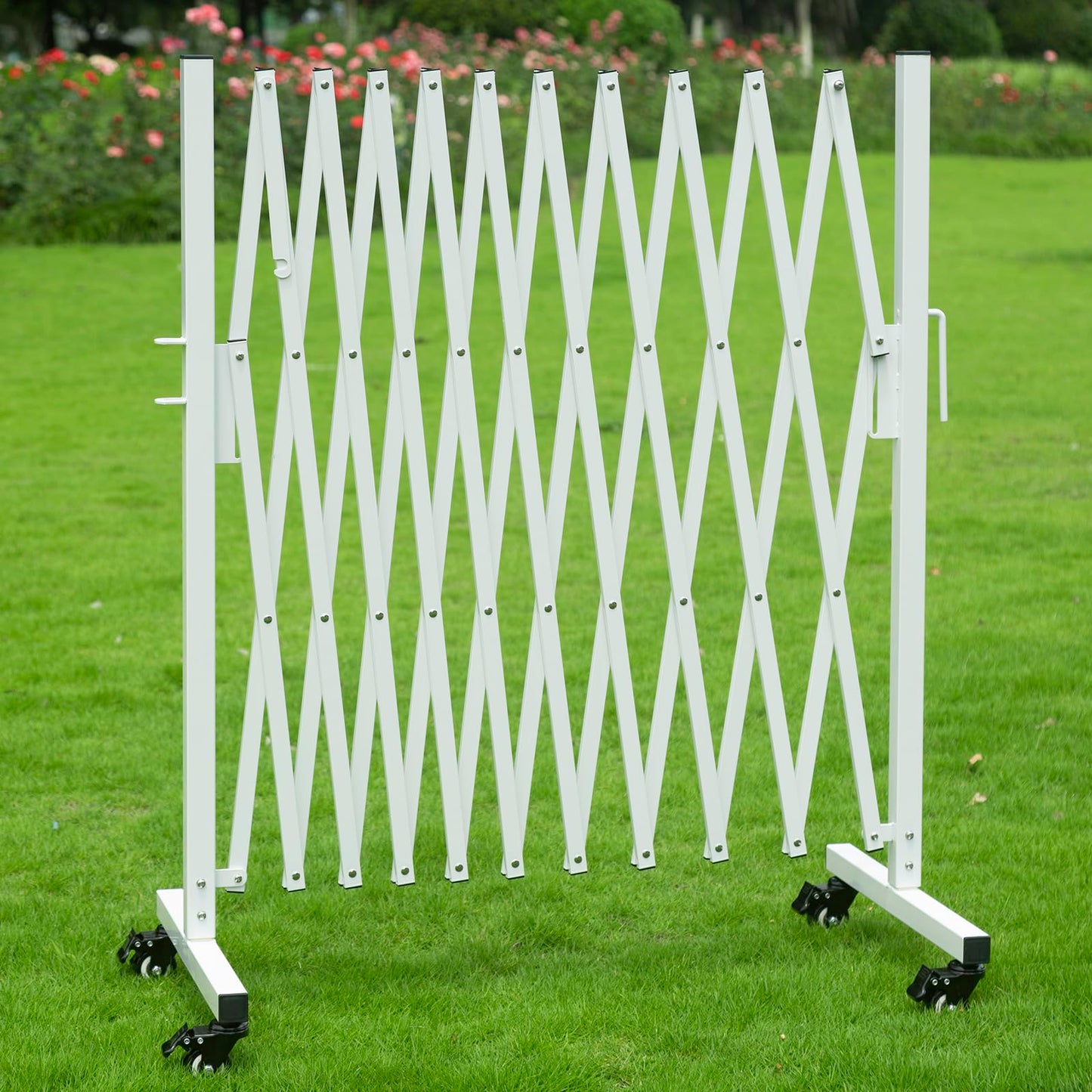 KENNISI Metal Expandable Barrier, 11 Feet, Portable Safety Barrier, Mobile Accordion Fence Outdoor for Wide Openings, Garage, Yard, Retractable Driveway Gate, 1-PC (White)