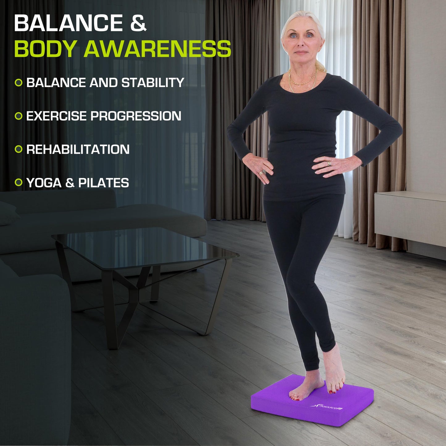 ProsourceFit Exercise Balance Pad – Non-Slip Cushioned Foam Mat & Knee Pad for Fitness and Stability Training, Yoga, Physical Therapy 15.5”x12.75”, Purple