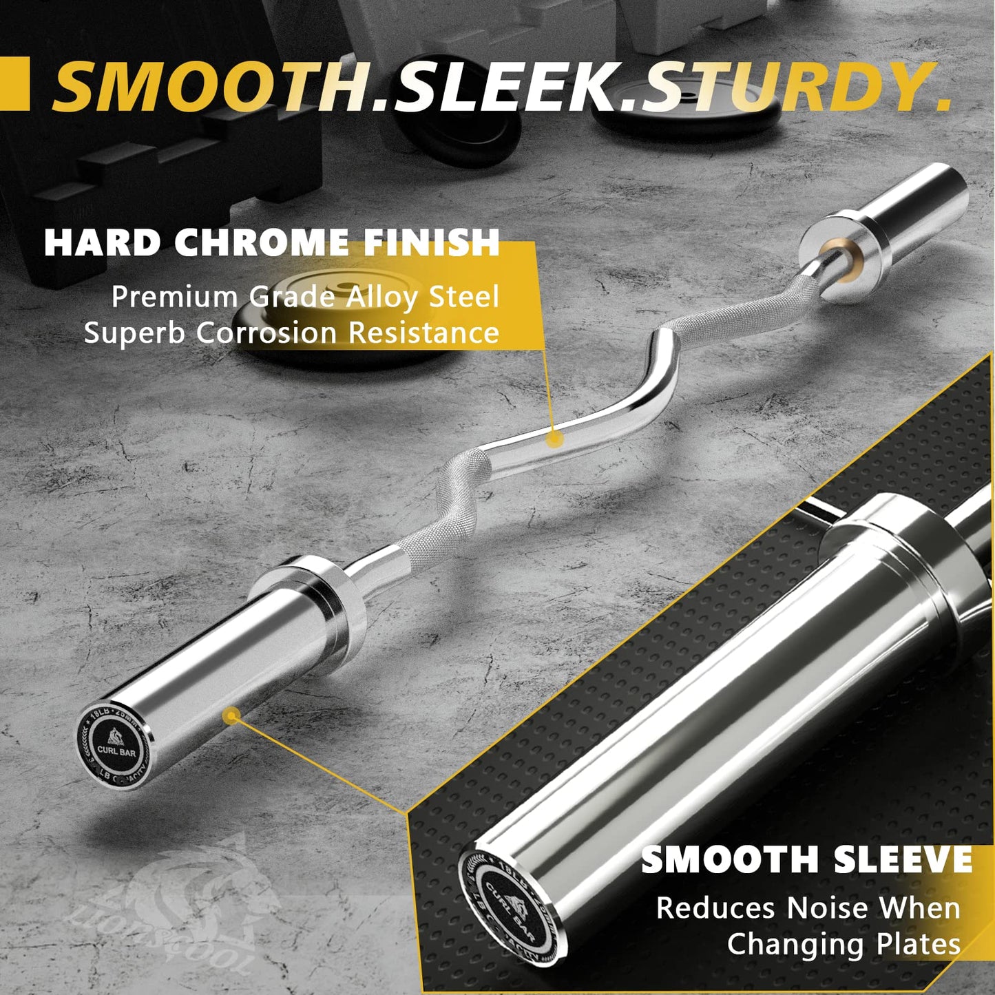 LIONSCOOL 25mm Grip EZ Curl Bar (Silver)